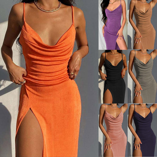 Knitted Slit Suspender Dress