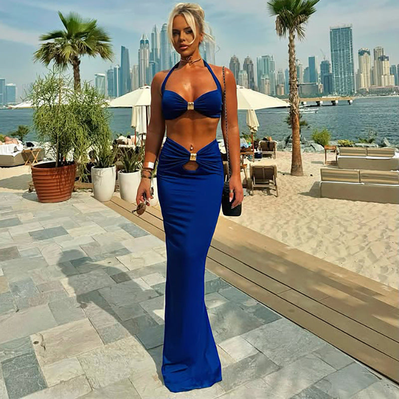 Bandeau Long Sleeve Slit Dress Set