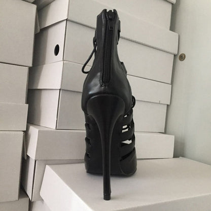 Pointed Lace-Up Roman Heels