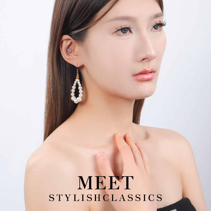 French Classic Style Long Pearl Stud Earrings