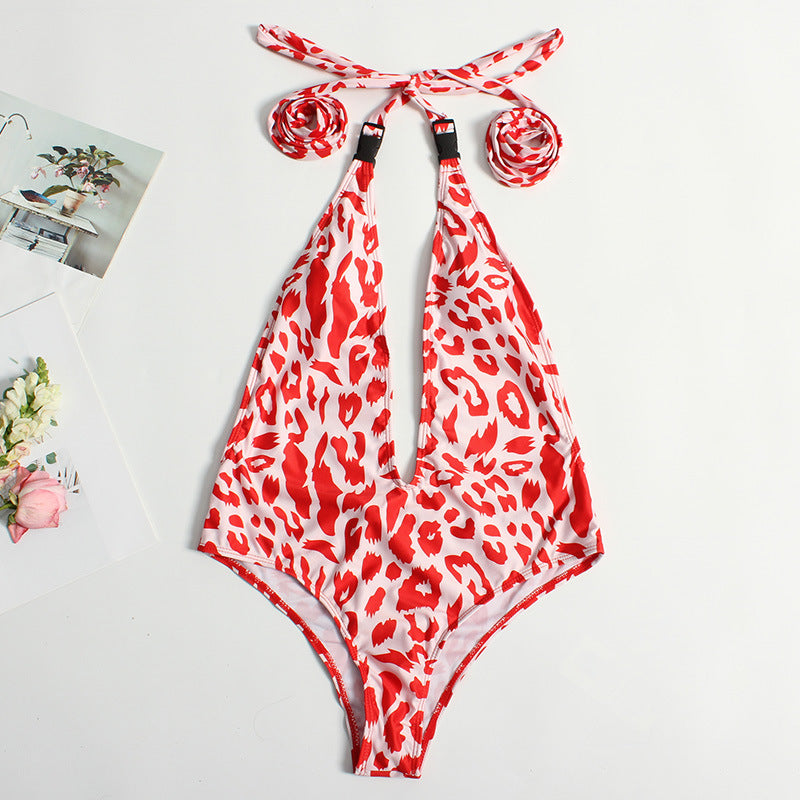 Leopard Buckle One-Piece Swimsuit
