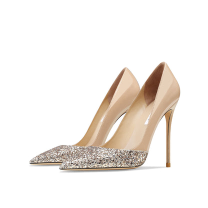 Gold Sequin Stitch High Heels