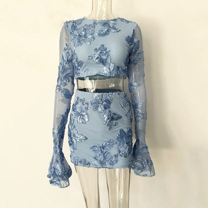Embroidered Backless Skirt Set