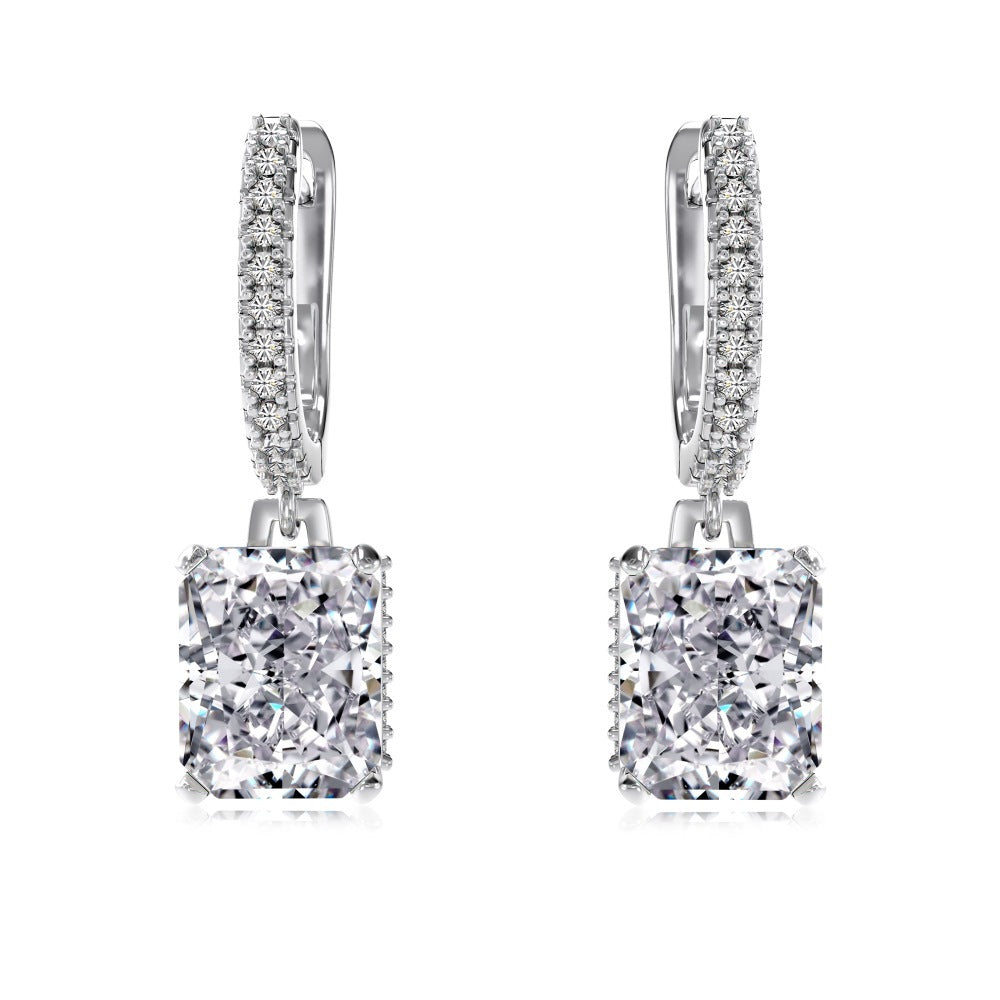 Rectangular Zircon Silver Earrings