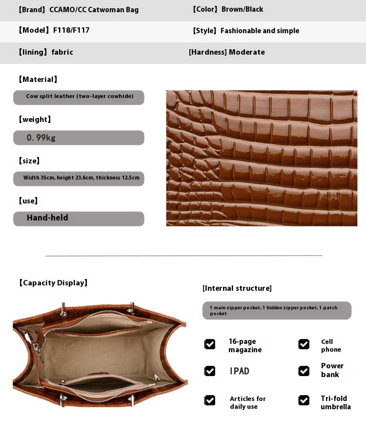 Cowhide Large Handbag