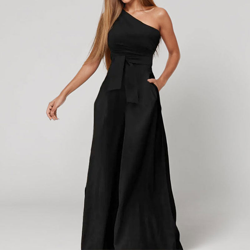 Solid Color Straight-leg Pants Strapless Lace-up Jumpsuit