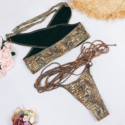 Snakeskin Fabric Strappy Swimsuit