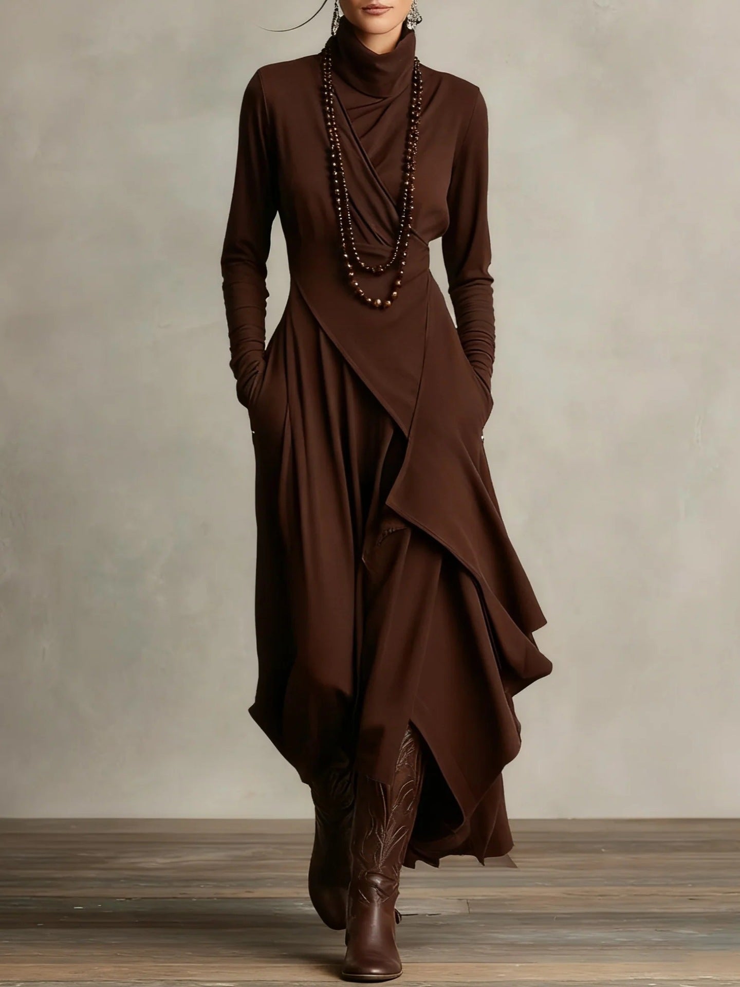 Long Sleeve Cross Wrap Maxi Dress