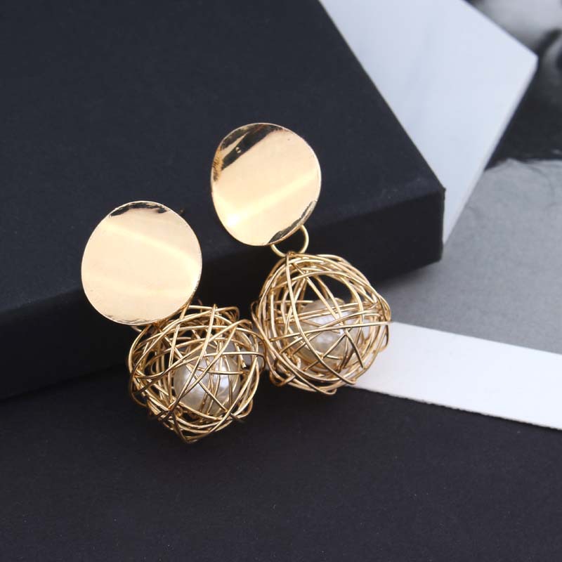 Simple Woven Ball Pearl Stud Earrings
