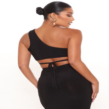 Off-Shoulder Slit Dress Suit