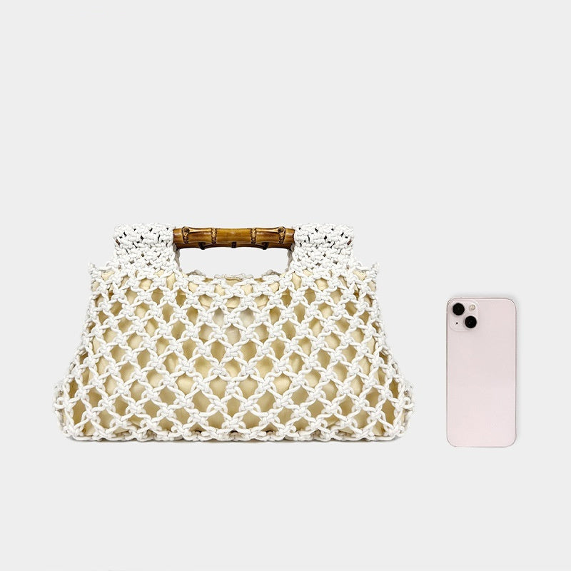 Handwoven Bamboo Handle Square Bag