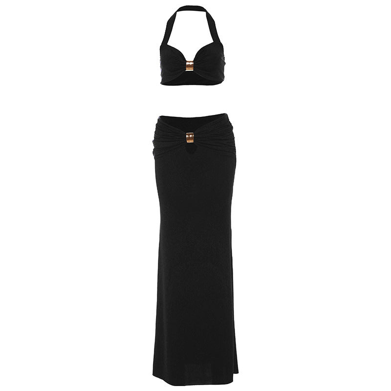 Bandeau Long Sleeve Slit Dress Set