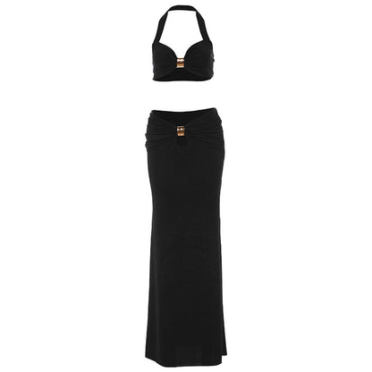 Bandeau Long Sleeve Slit Dress Set