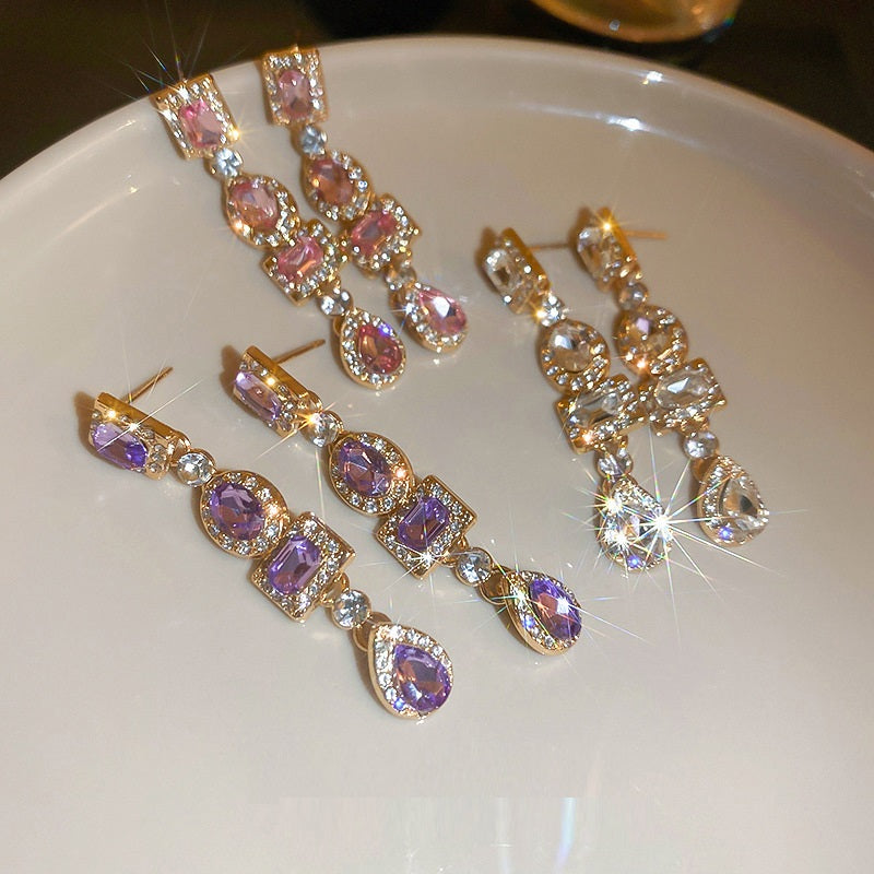 Diamond Square Oval Water Drop Earrings