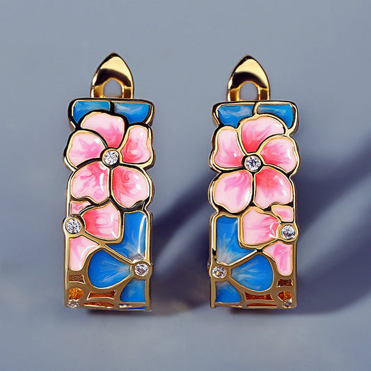 Fashion Enamel Flower Ladies Hug Earrings