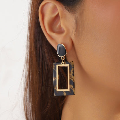 Leopard Print Geometric Earrings Retro