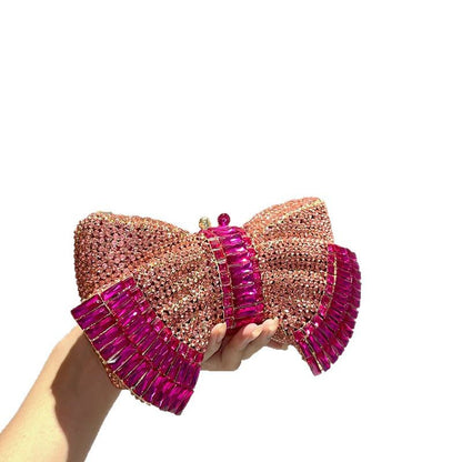 Metal Bow Clutch Crossbody Bag