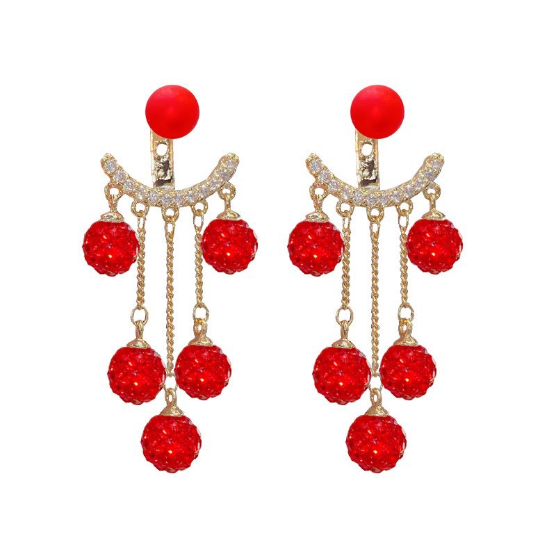 Trendy Large Earrings Full Diamond Ball Tassel