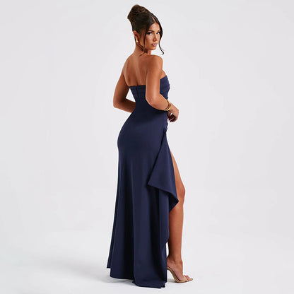 Strapless Pleated Split Dress