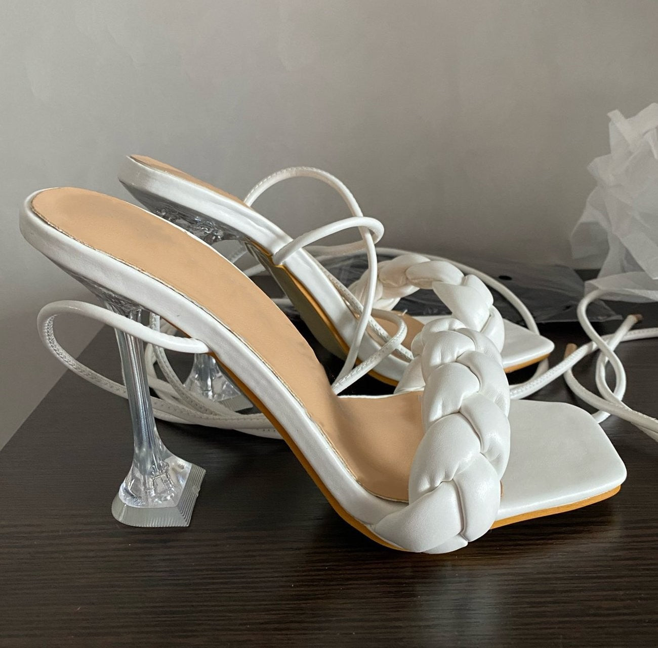 Weave Strappy Stiletto Heel Sandals