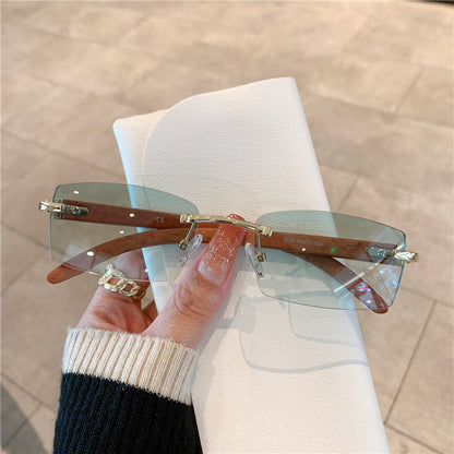 Frameless Wood Grain Sunglasses