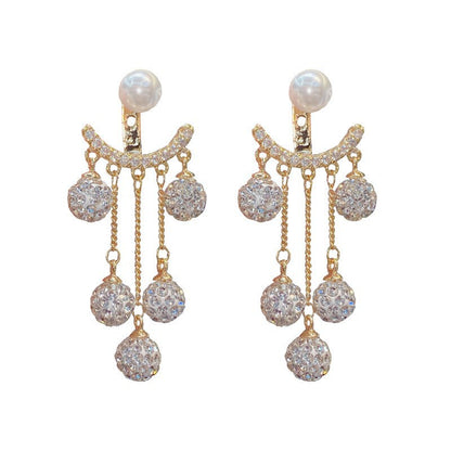 Trendy Large Earrings Full Diamond Ball Tassel