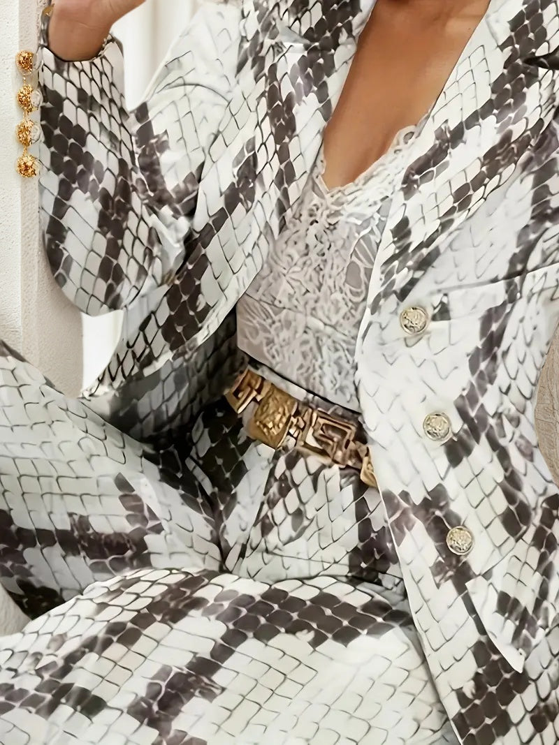 Women's Snake Patterned Suit Pants Two-piece Set