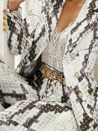 Women's Snake Patterned Suit Pants Two-piece Set