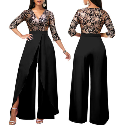 Solid Color And V-neck Women's Jumpsuit