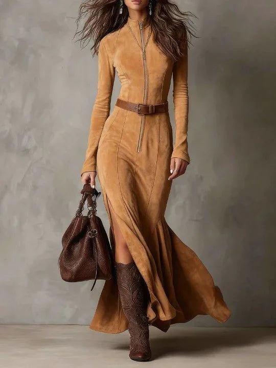 Elegant Temperament Split Long-sleeved Dresses