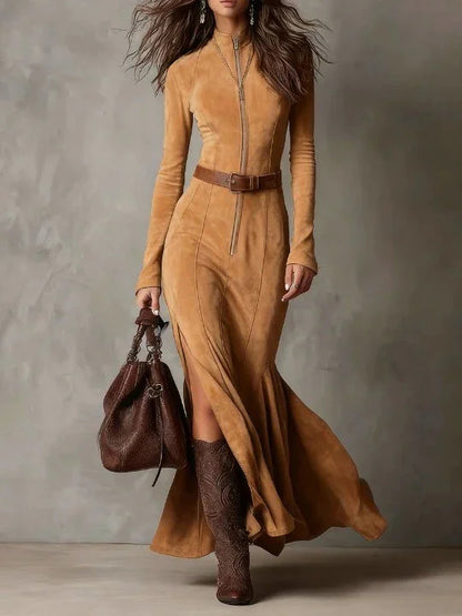 Elegant Temperament Split Long-sleeved Dresses