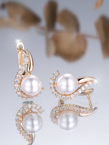 Pearl Diamond Round Earrings