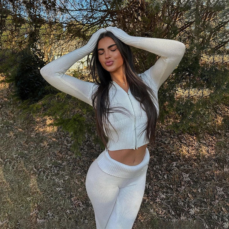 High Waist Long Sleeves Trousers Two-piece Set