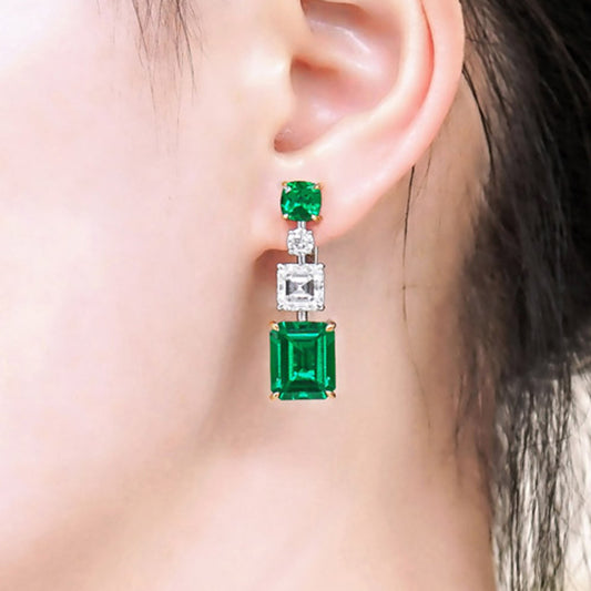 Light Luxury Emerald Cut Zircon Earrings