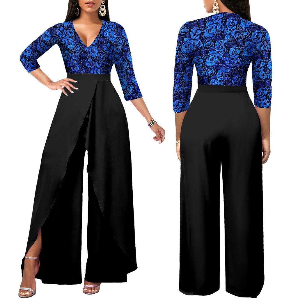 Solid Color And V-neck Women's Jumpsuit