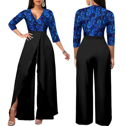 Solid Color And V-neck Women's Jumpsuit