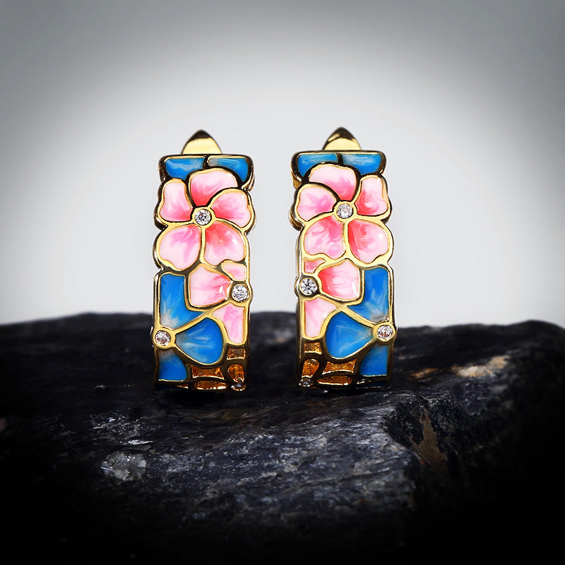 Fashion Enamel Flower Ladies Hug Earrings