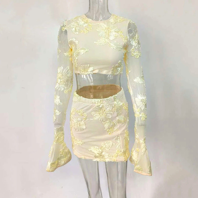 Embroidered Backless Skirt Set
