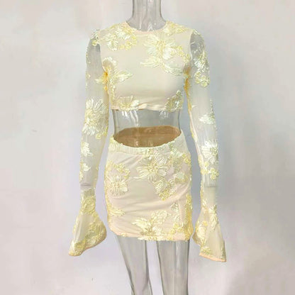 Embroidered Backless Skirt Set