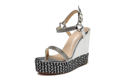Rhinestone Buckle Wedge Sandals