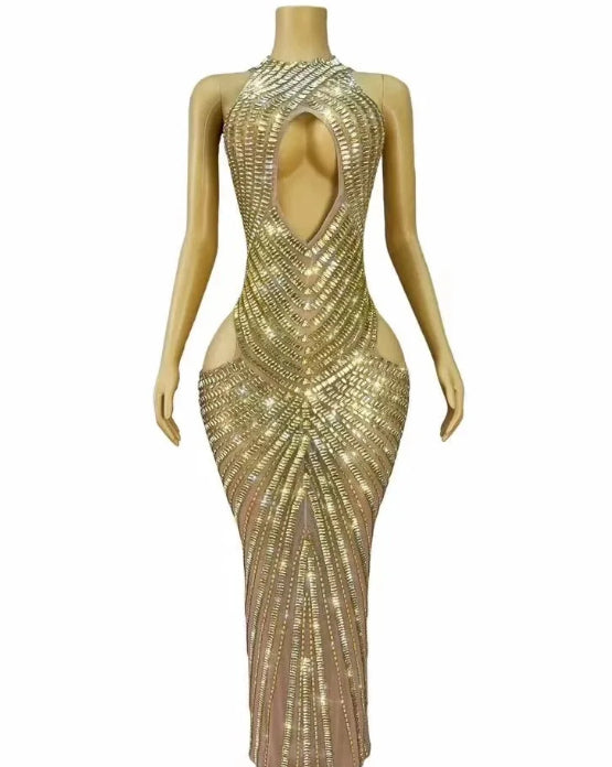 Womens Sexy Mesh Hollow-Out Nightclub Stage Dress