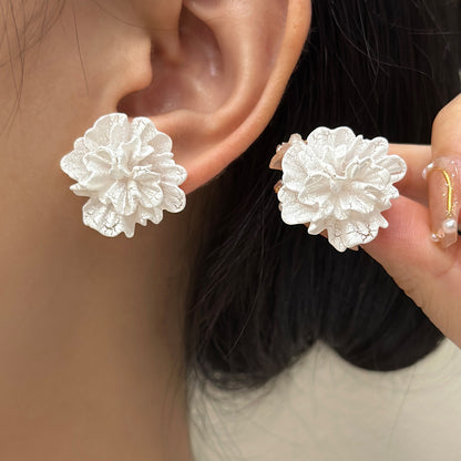 White Camellia Flower Earrings