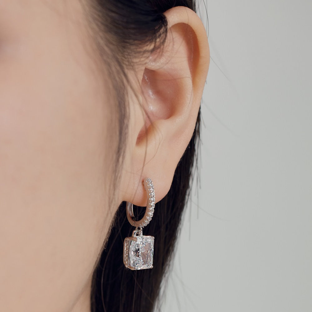 Rectangular Zircon Silver Earrings