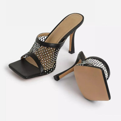 Square Toe Mesh Heel Slippers