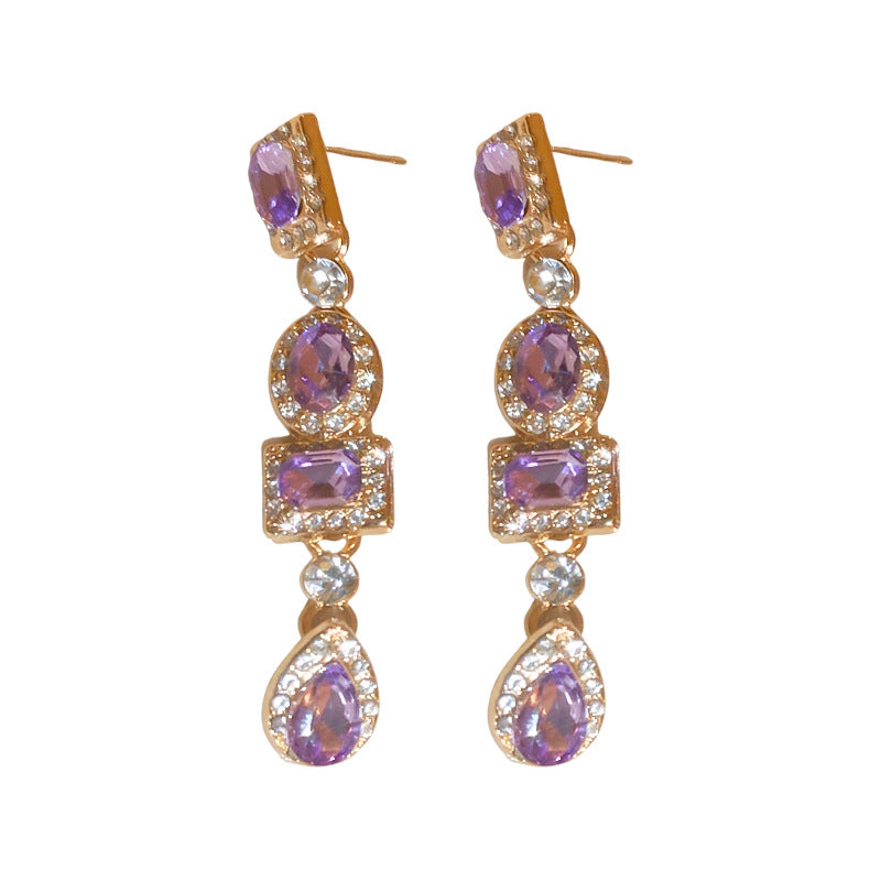 Diamond Square Oval Water Drop Earrings
