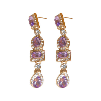 Diamond Square Oval Water Drop Earrings