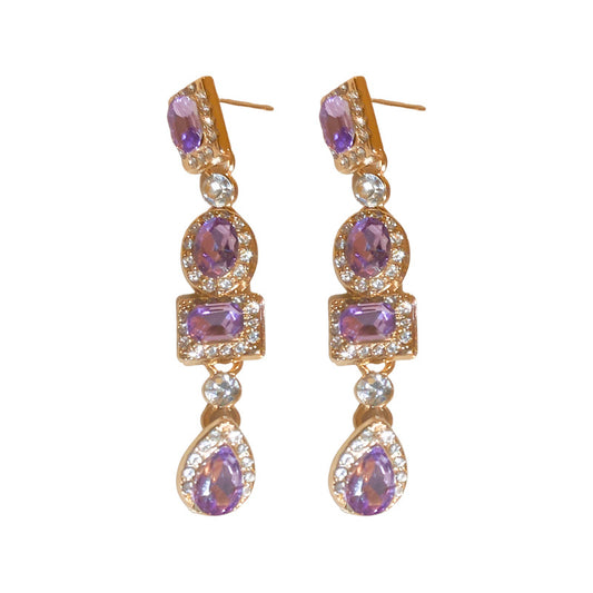 Diamond Square Oval Water Drop Earrings