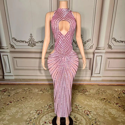 Womens Sexy Mesh Hollow-Out Nightclub Stage Dress