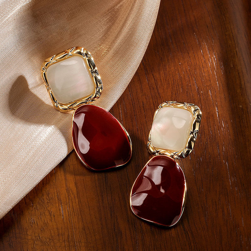 French Style Wine Red Earrings