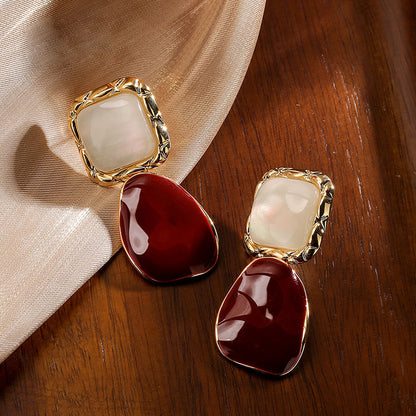 French Style Wine Red Earrings